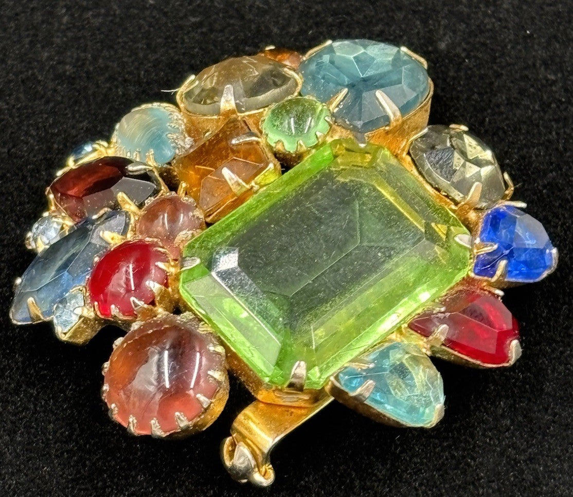 Vintage Luxury Glass Brooch Fruit Salad Cabochons Designer Style