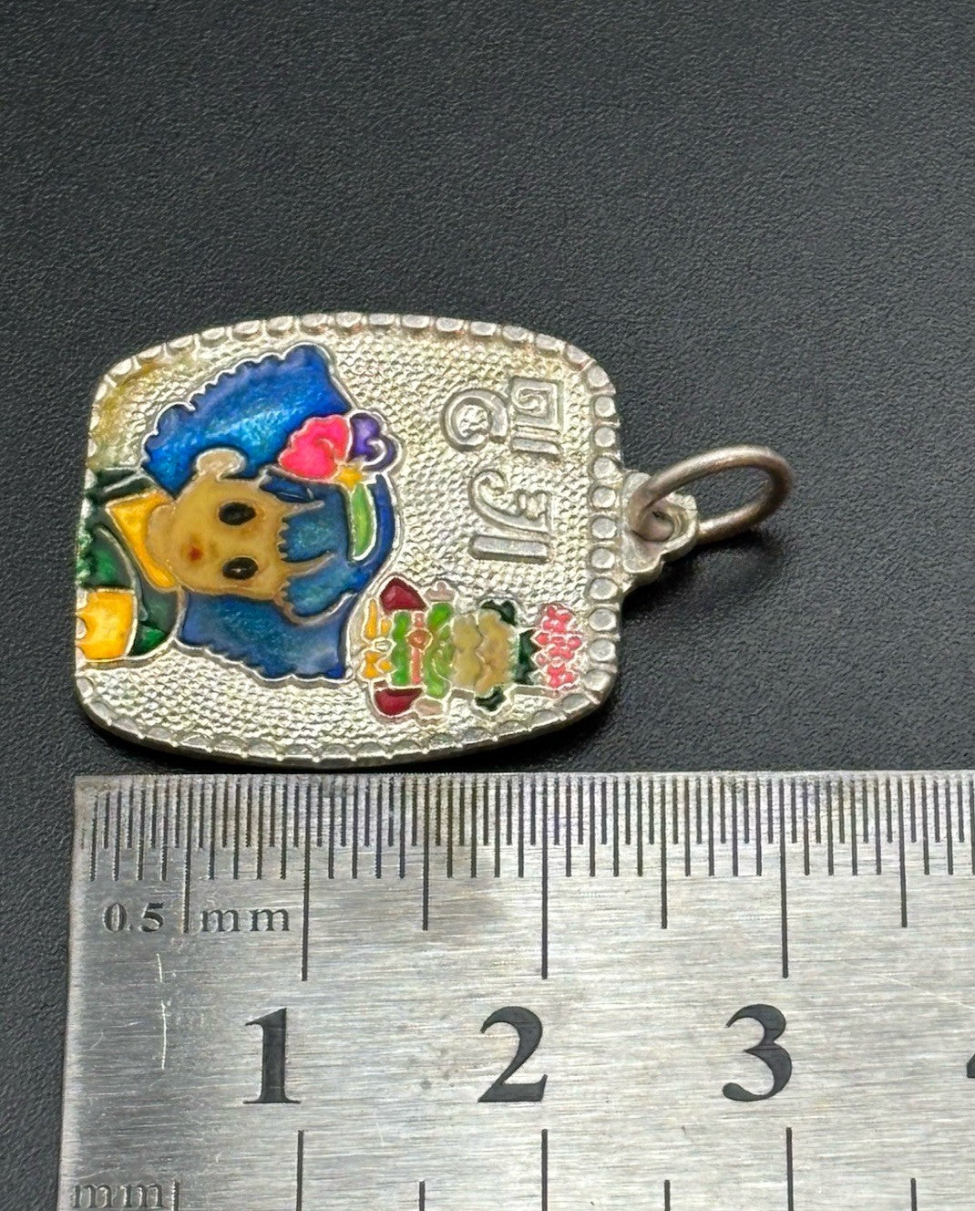 Vintage Asian 99 Silver Enamel Girl Pendant Thai Souvenir Charm