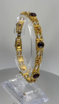 Vintage Gold Tone Panel Bracelet Garnet Style Stones Artisan 19cm