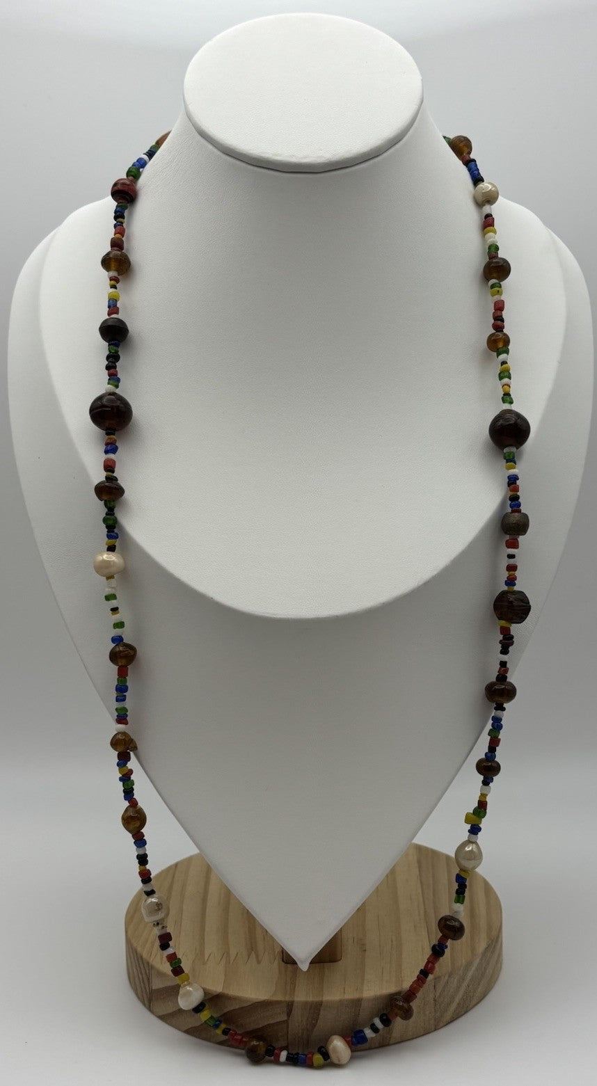 Vintage African Trade Glass Bead Necklace Multicolour Krobo Tribal Ethnic