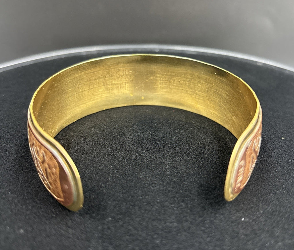 Vintage Brass Copper Cuff Bracelet With Lapis Lazuli Stone.