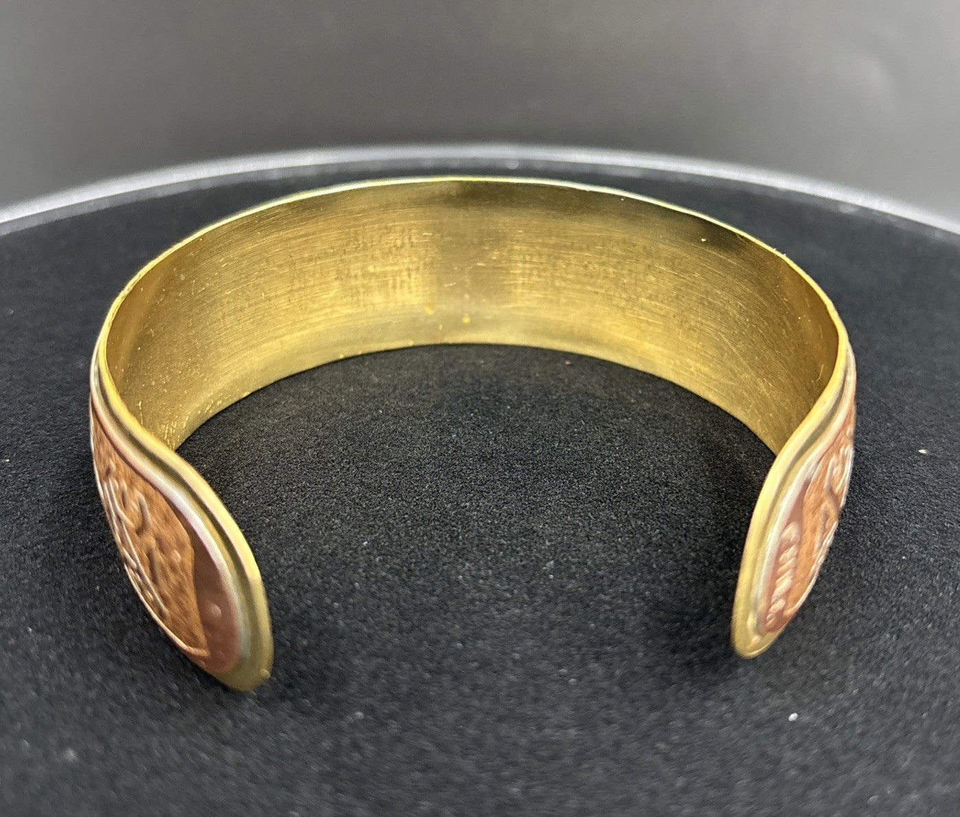 Vintage Brass Copper Cuff Bracelet With Lapis Lazuli Stone.