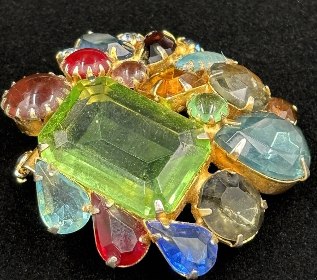 Vintage Luxury Glass Brooch Fruit Salad Cabochons Designer Style