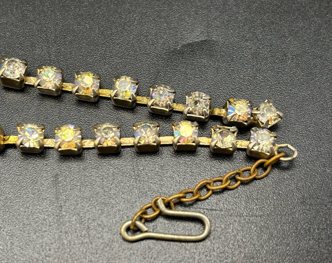 Vintage Aurora Borealis Rhinestone Statement Necklace Gold Tone Mid Century