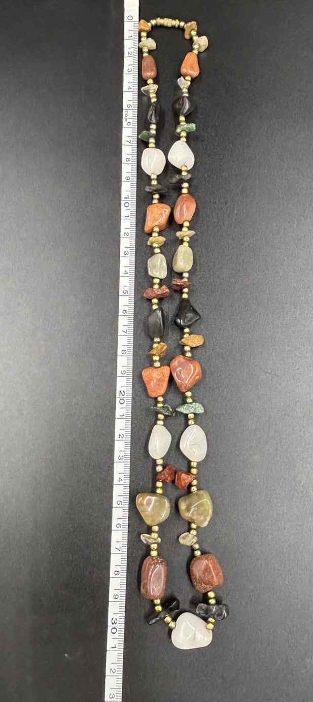 Vintage Gemstone Nugget Bead Necklace Quartz Jasper Agate Aventurine 70s Boho