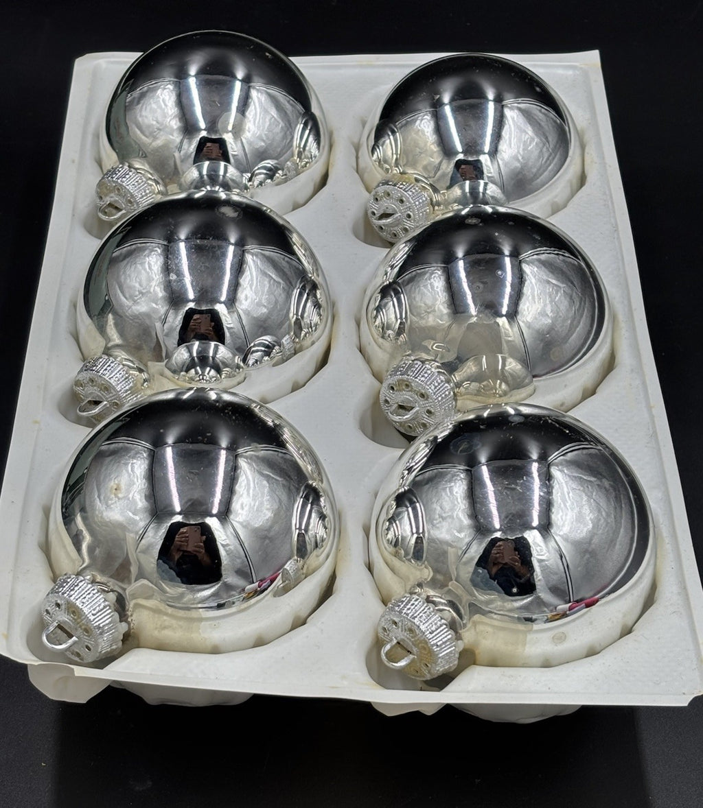 Vintage Tradition Genuine Silver Glass Christmas Baubles Set of 6 West Germany