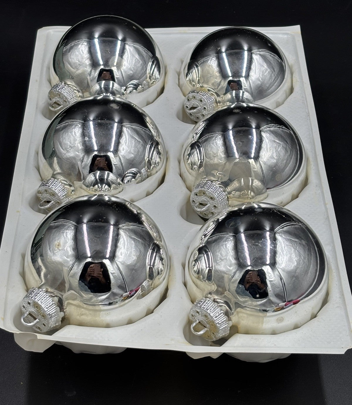 Vintage Tradition Genuine Silver Glass Christmas Baubles Set of 6 West Germany