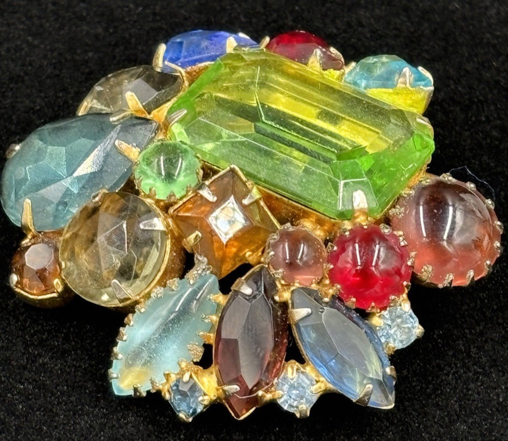 Vintage Luxury Glass Brooch Fruit Salad Cabochons Designer Style