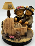 Avon Bear Figurine – New Baby Scene with Bassinet & Lamp, Vintage