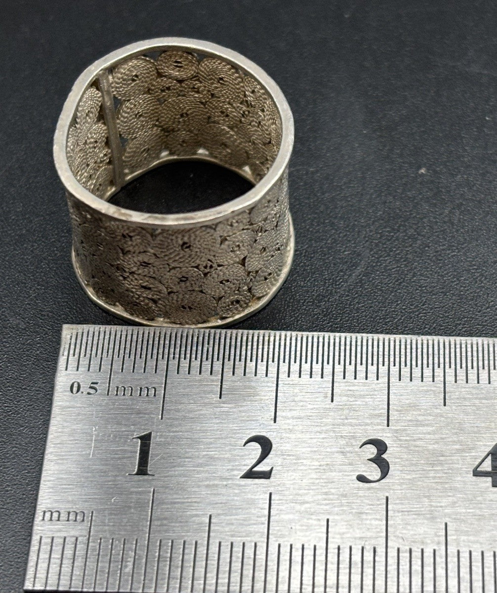 Vintage Sterling Silver Wide Filigree Statement Ring Artisan Openwork Band