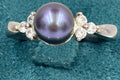 Sterling Silver Purple Grey Cultured Pearl Ring CZ Accent Stones Size 7