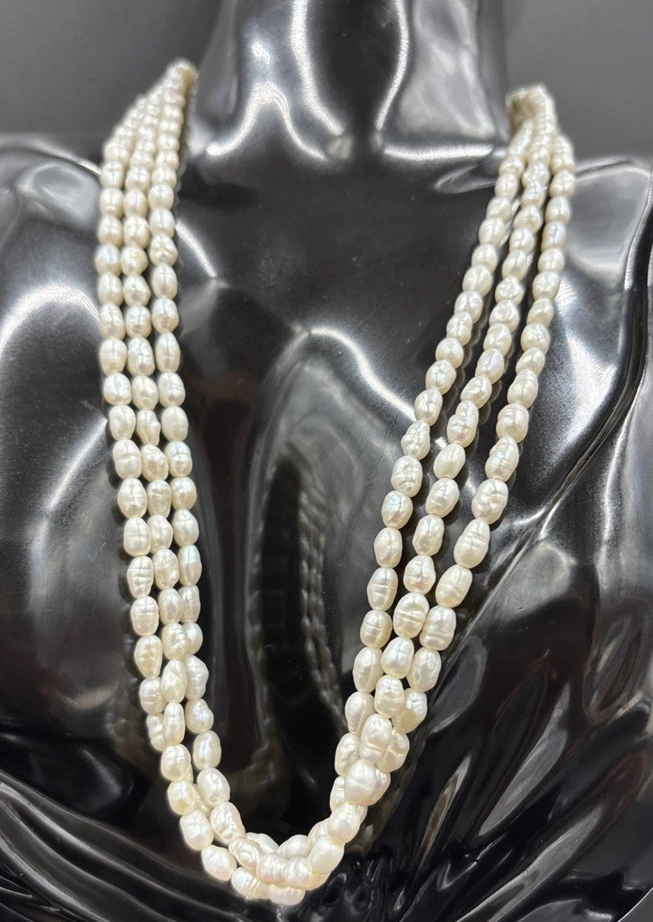 Vintage Baroque Pearl Necklace Bracelet Set 3 Strand Sterling Clasp
