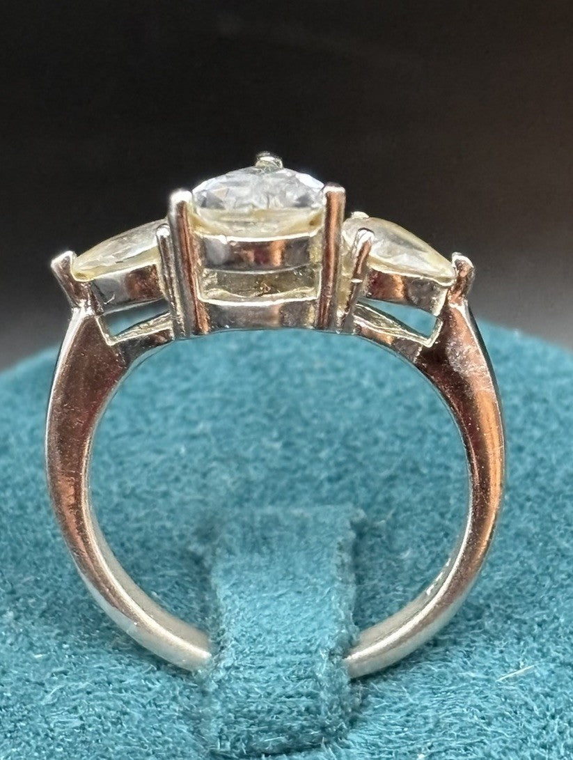 Vintage Sterling Silver Pear Cut CZ Trilogy Ring Marquise Accents Size 8.25