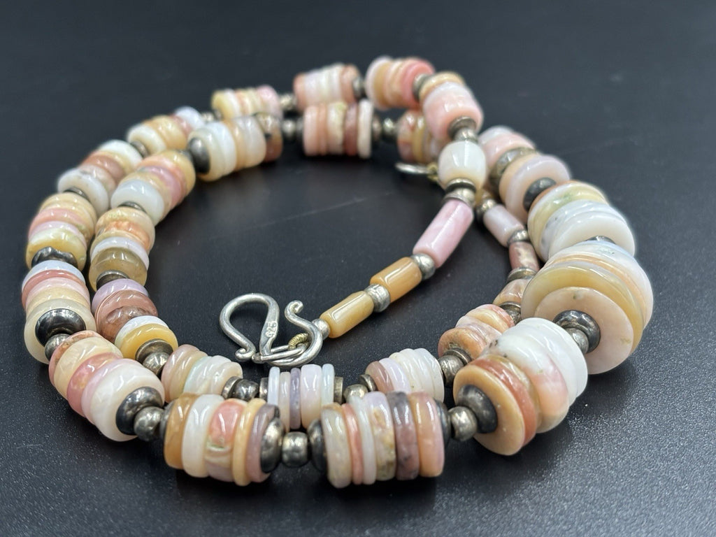 Vintage Sterling Silver Natural Conch Clam Shell Heishi Bead Necklace Boho