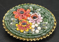Vintage Italian Micro Mosaic Floral Brooch Oval Gold Tone