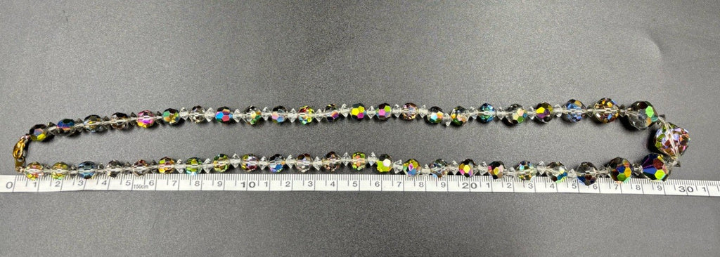 Vintage Aurora Borealis Crystal Bead Necklace Faceted Glass, Mid-Century