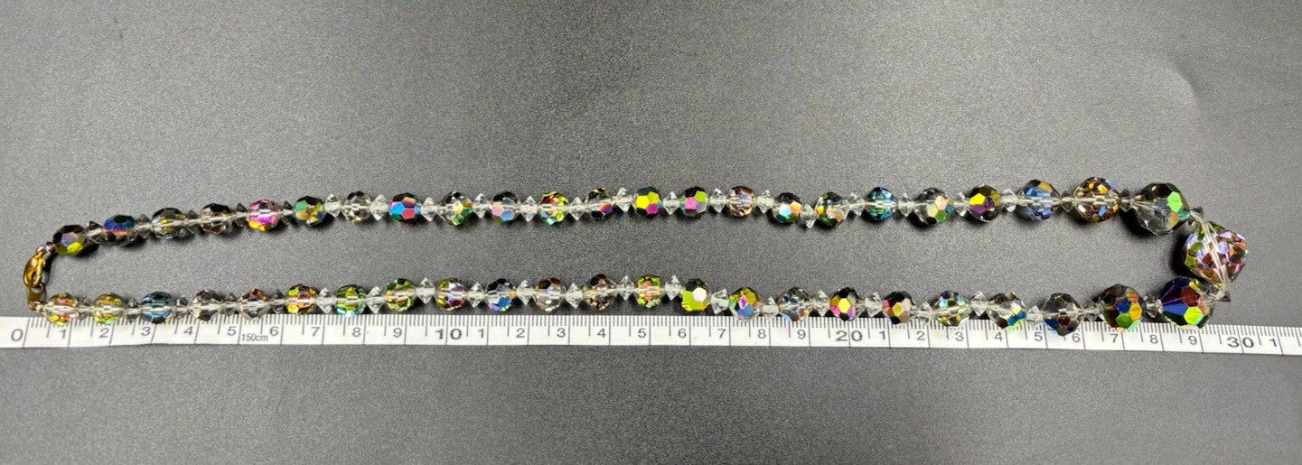Vintage Aurora Borealis Crystal Bead Necklace Faceted Glass, Mid-Century