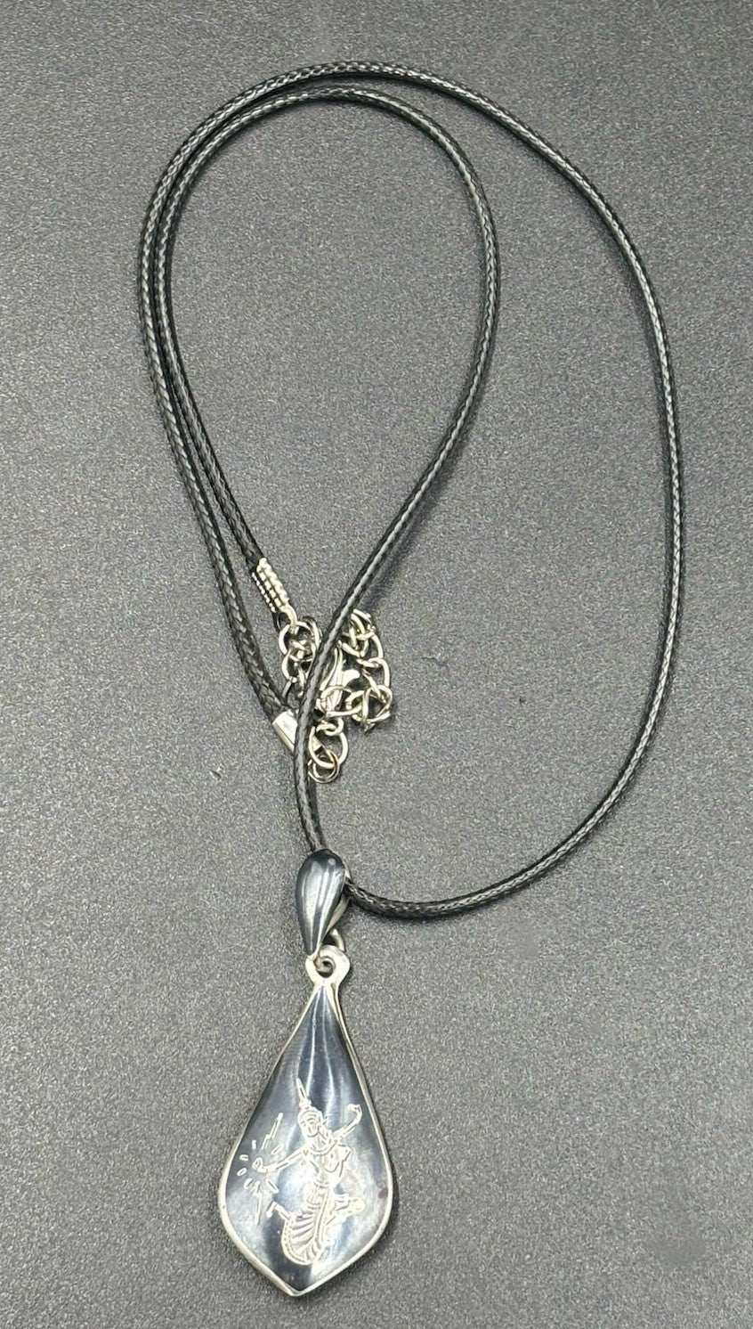Vintage Siam Sterling Silver Niello Gray Enamel Tear Drop Pendant