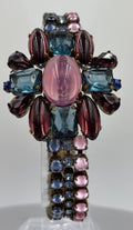 Husár D Pink Cabochon Aqua Garnet Rhinestone Bracelet Signed Czech Glass Rare