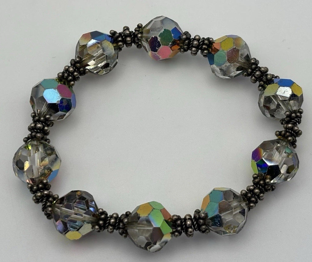 Vintage Aurora Borealis Crystal Bead Stretch Bracelet