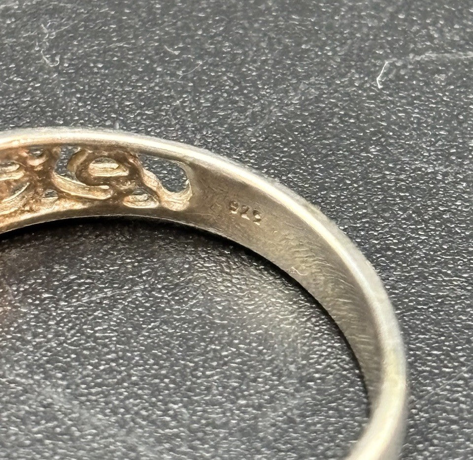 Vintage 925 Sterling Silver Blue Topaz Filigree Ring Size