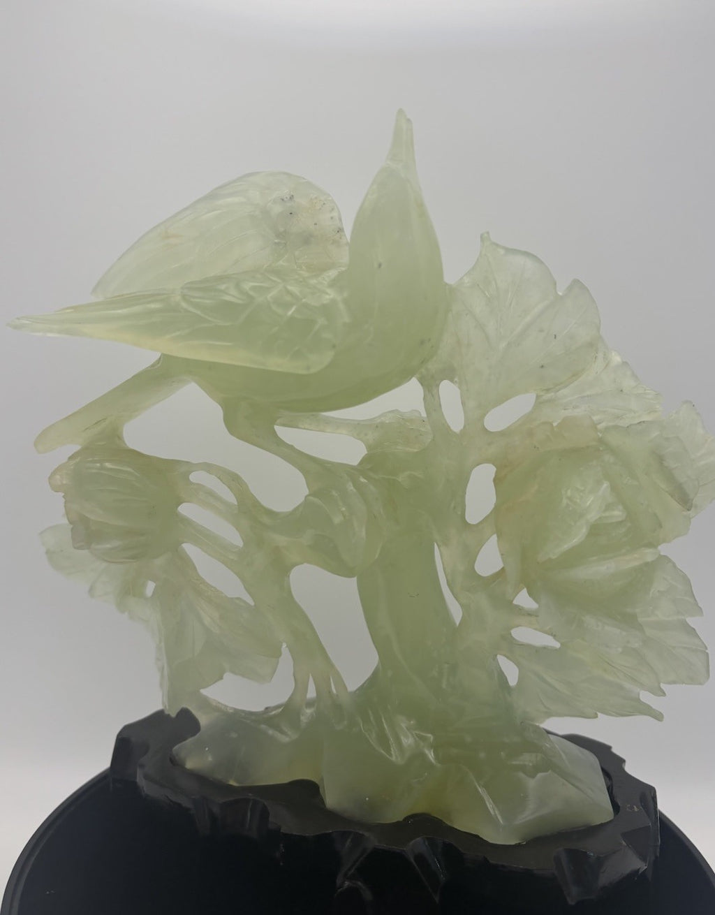 Large Chinese Jadeite Jade Bird Floral Carving Hand Carved Display Sculpture