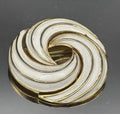 Vintage Crown Trifari White Enamel Swirl Brooch Gold Tone