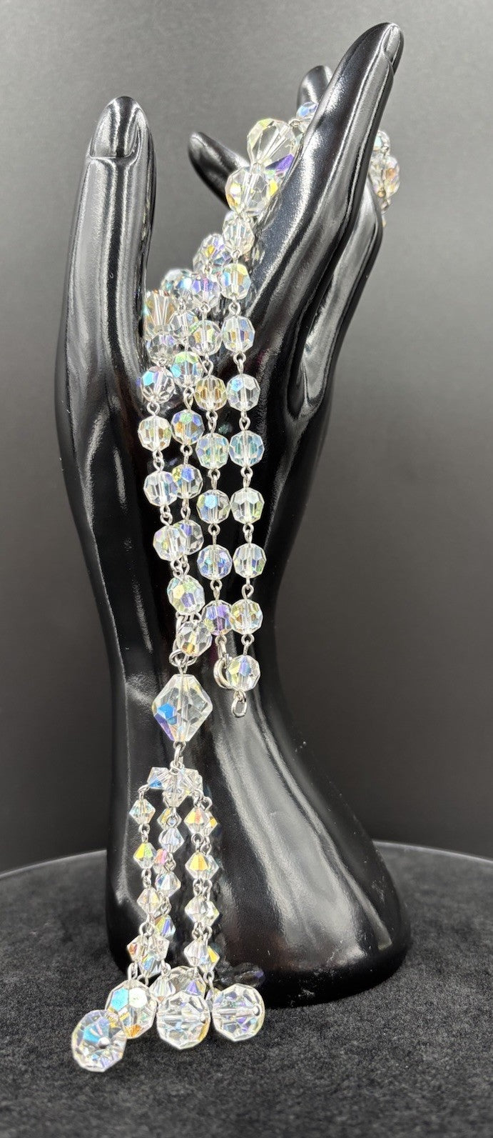 Vintage 1950s Aurora Borealis Crystal Necklace & Earrings Set Tassel Drop