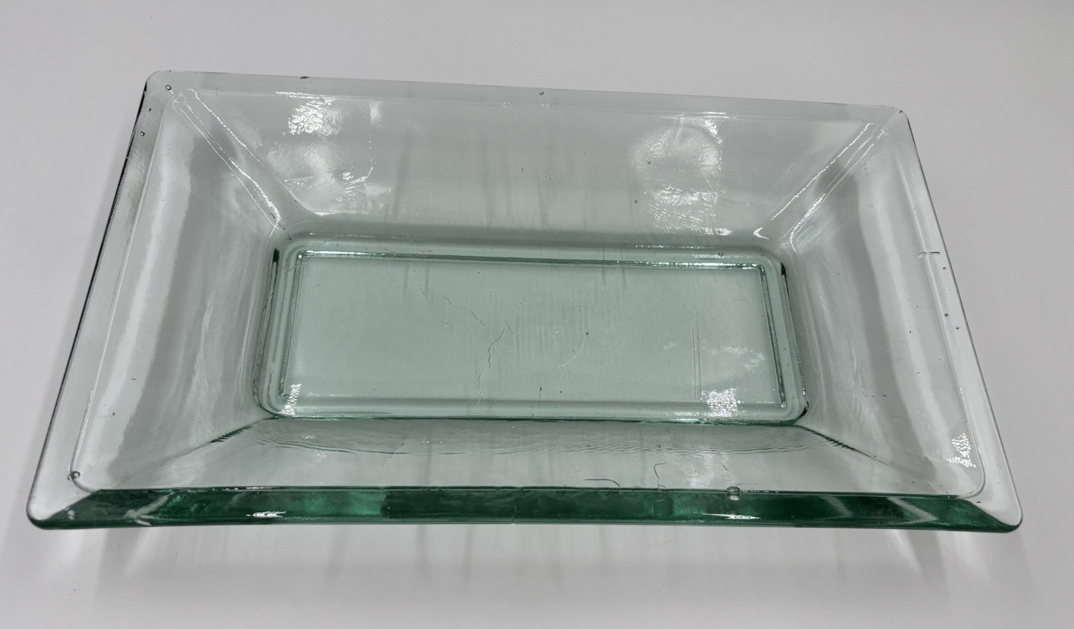 Vintage Heavy Italian Style Art Glass Centrepiece Bowl Tray Green Tint
