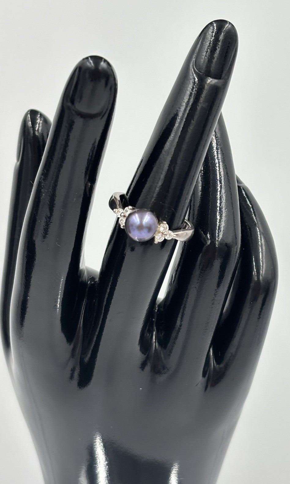 Sterling Silver Purple Grey Cultured Pearl Ring CZ Accent Stones Size 7