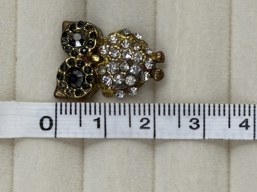 Vintage Owl Stud Earrings Rhinestone Studs Gold Tone
