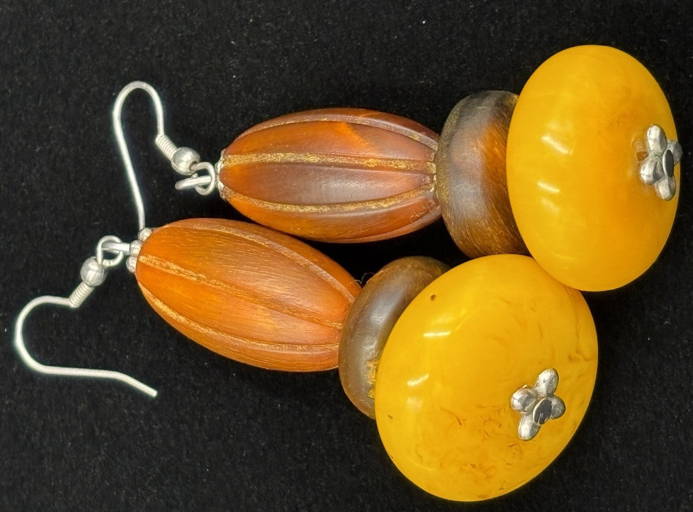 Vintage Casein Egg Yolk Earrings Chunky Marbled Butterscotch Tribal Boho Dangle