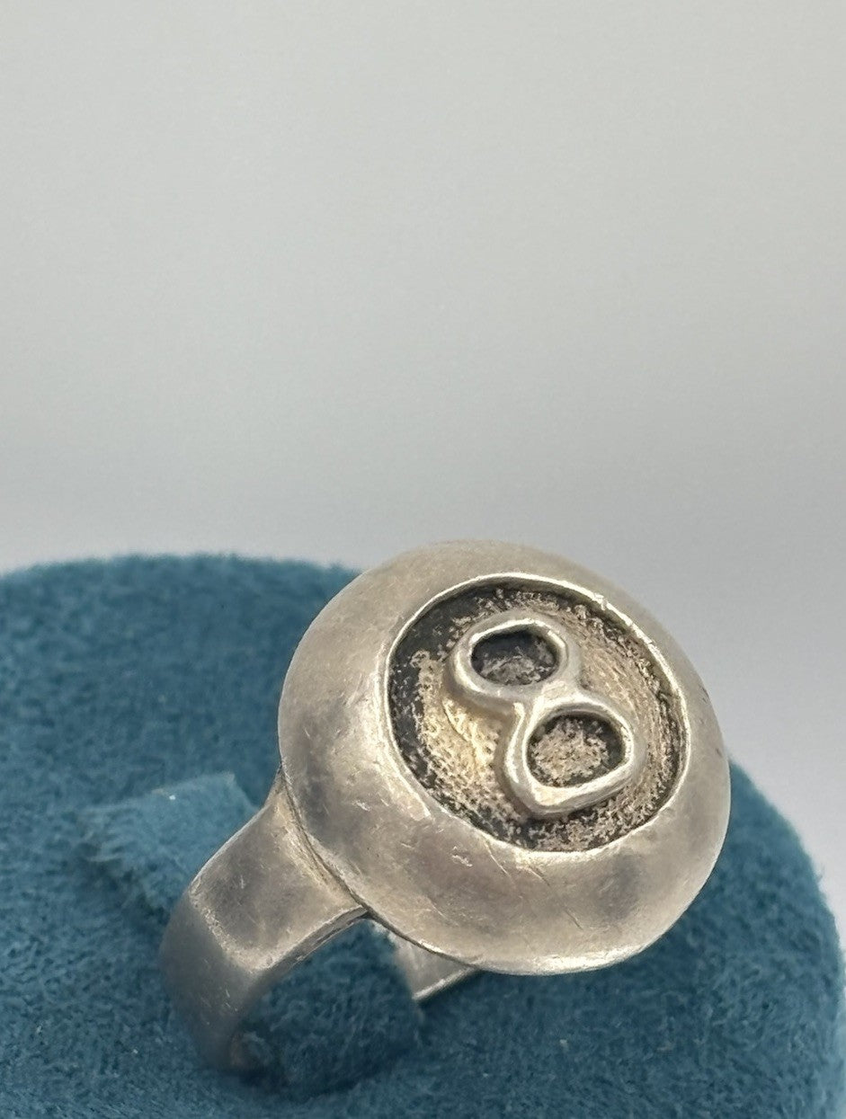Vintage Sterling Silver Pool 8 Ball Ring Billiards Novelty US 8.25