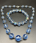 Vintage Blue Glass Bead Necklace Cloisonne Bracelet Set Faceted Czech Style