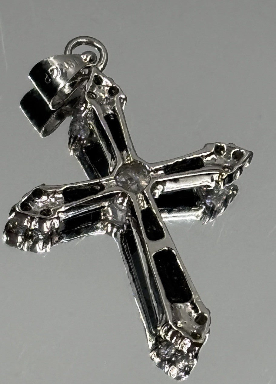 Luxury Vintage 18KGP Cross Pendant Black Baguette Crystals CZ Stones
