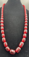 Vintage 1930s Cherry Amber Phenolic Necklace 132g Red Translucent Beads