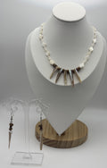Vintage Tribal Shell Necklace Earrings Set Mother of Pearl Beads Boho Jewelry