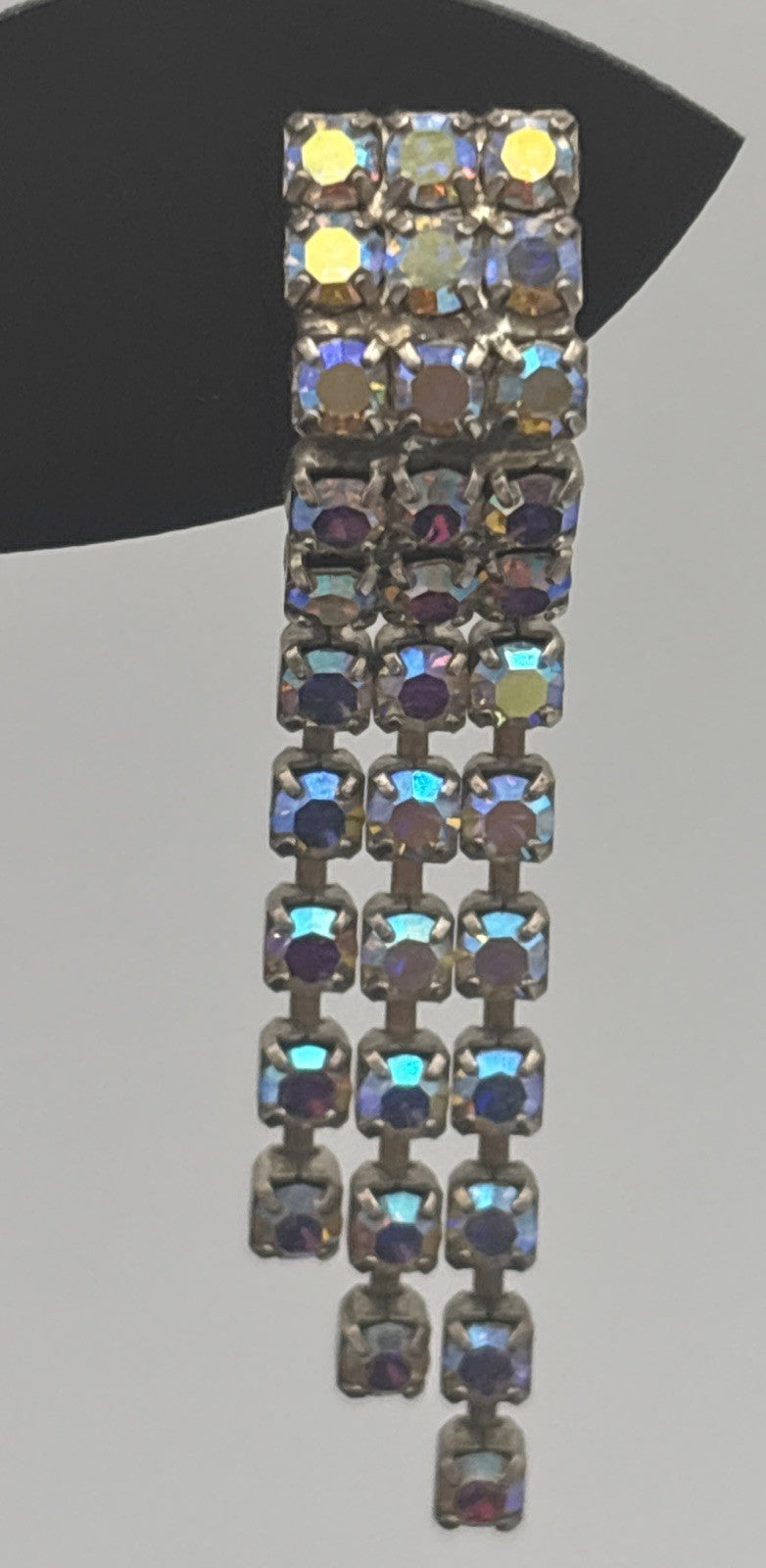 Vintage AB Rhinestone Dangle Earrings Mid Century Sparkle Waterfall Drops
