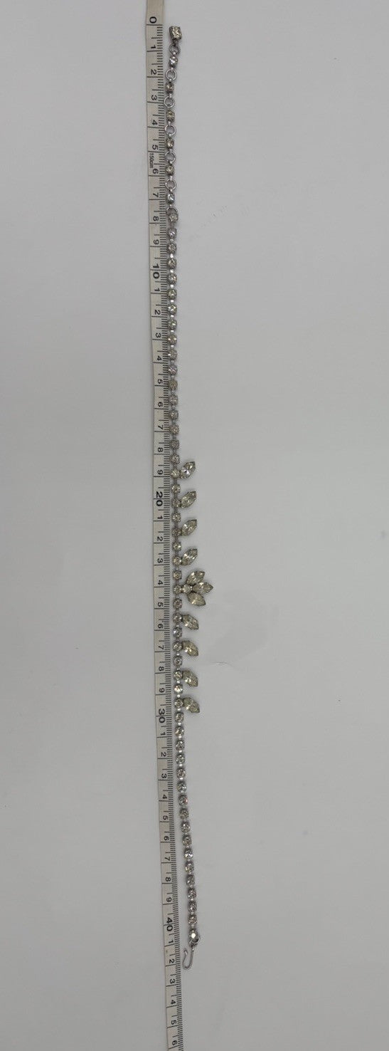 Vintage Rhinestone Necklace Silver Tone Marquise Drop Elegant Mid Century