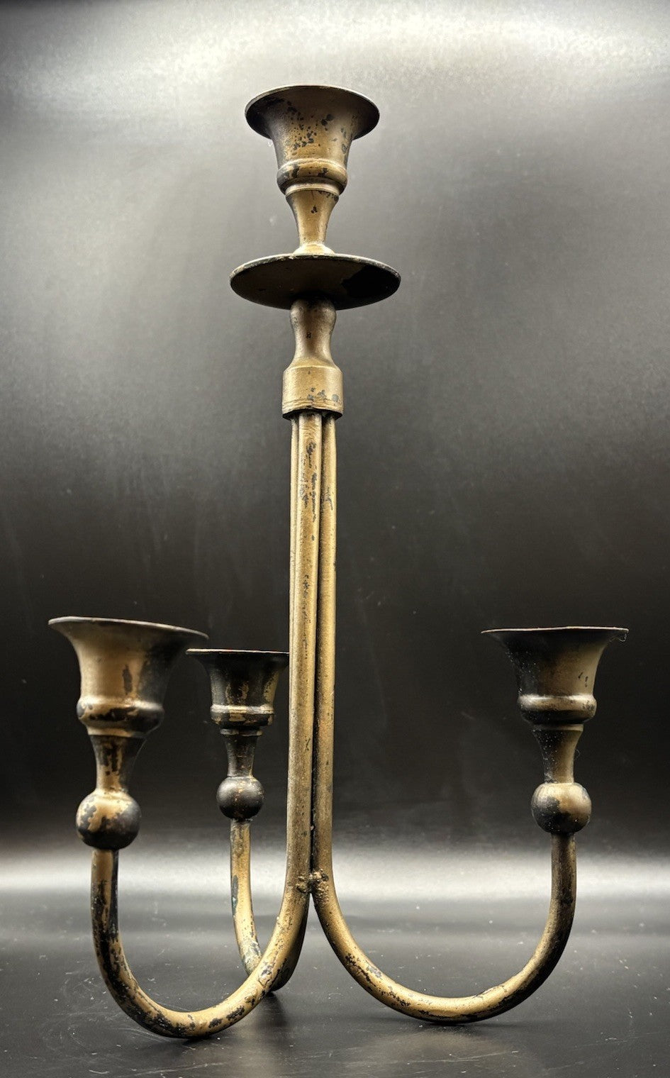 Vintage Brass 4 Arm Candelabra Removable Cups Patina Candle Holder