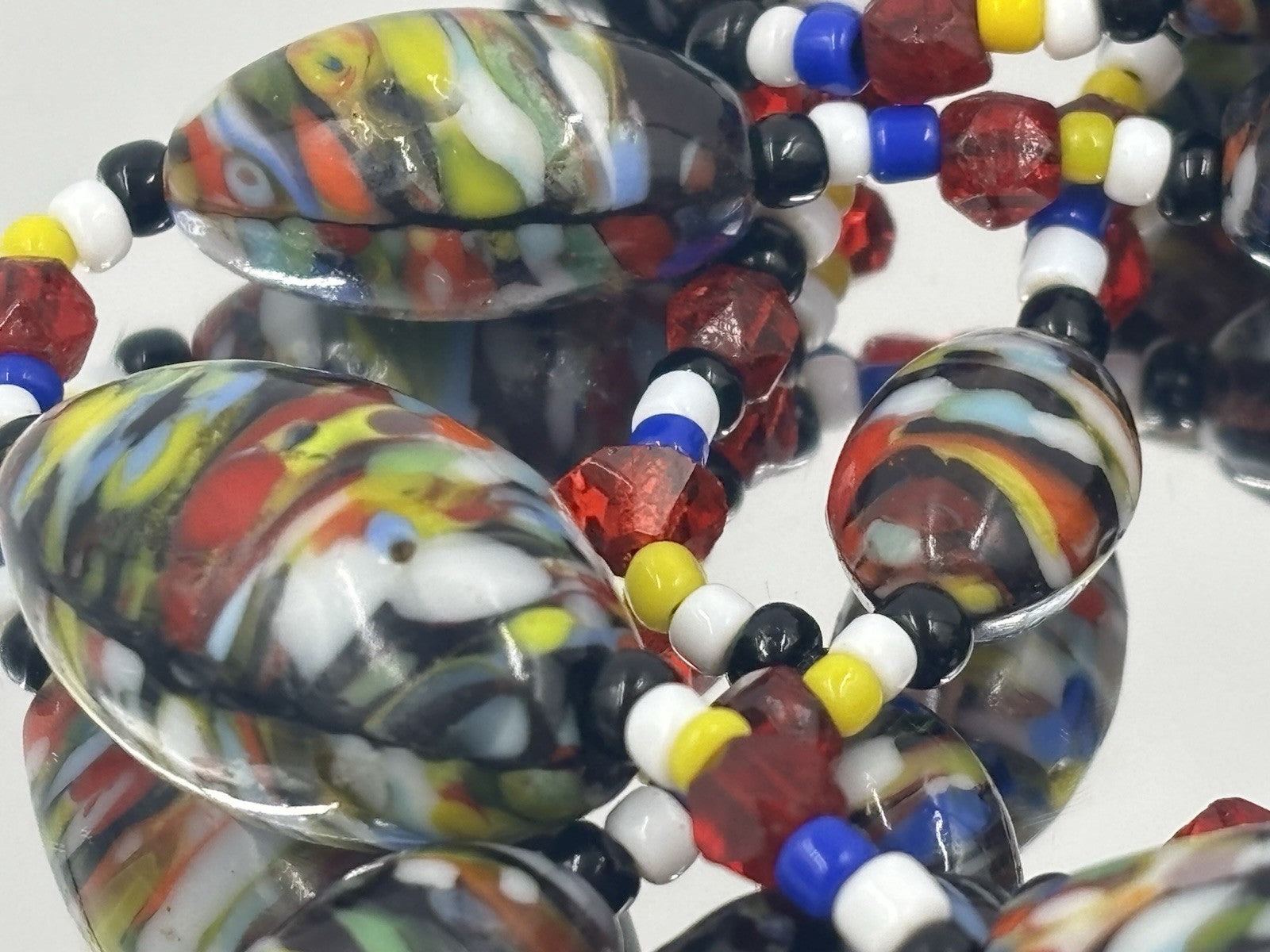 Vintage Murano Millefiori Glass Bead Necklace Black Base, Multicolour Confetti