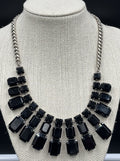 Vintage Peter Lang Statement Necklace Black Glass Crystal Art Deco Revival Glam