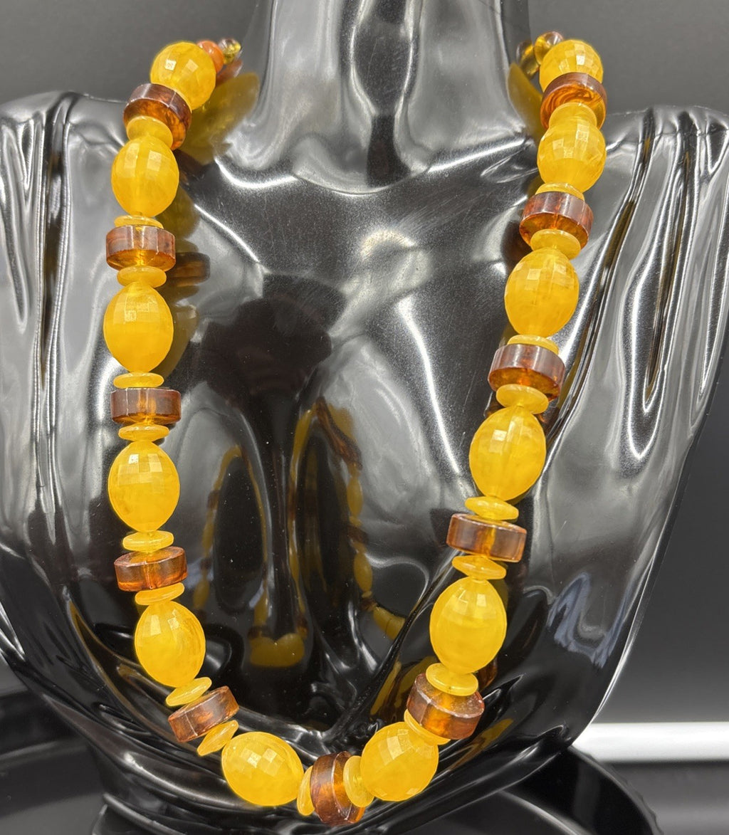 Vintage Amber Style Bead Necklace Resin or Bakelite Silver Hook
