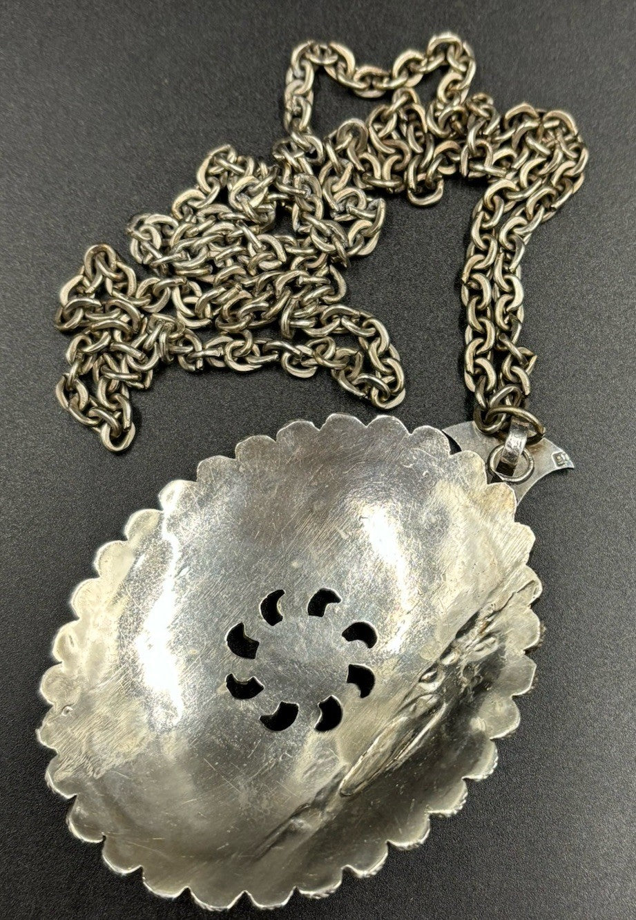 Vintage Sterling Silver Etruscan Egyptian Revival Necklace Foil Art Glass