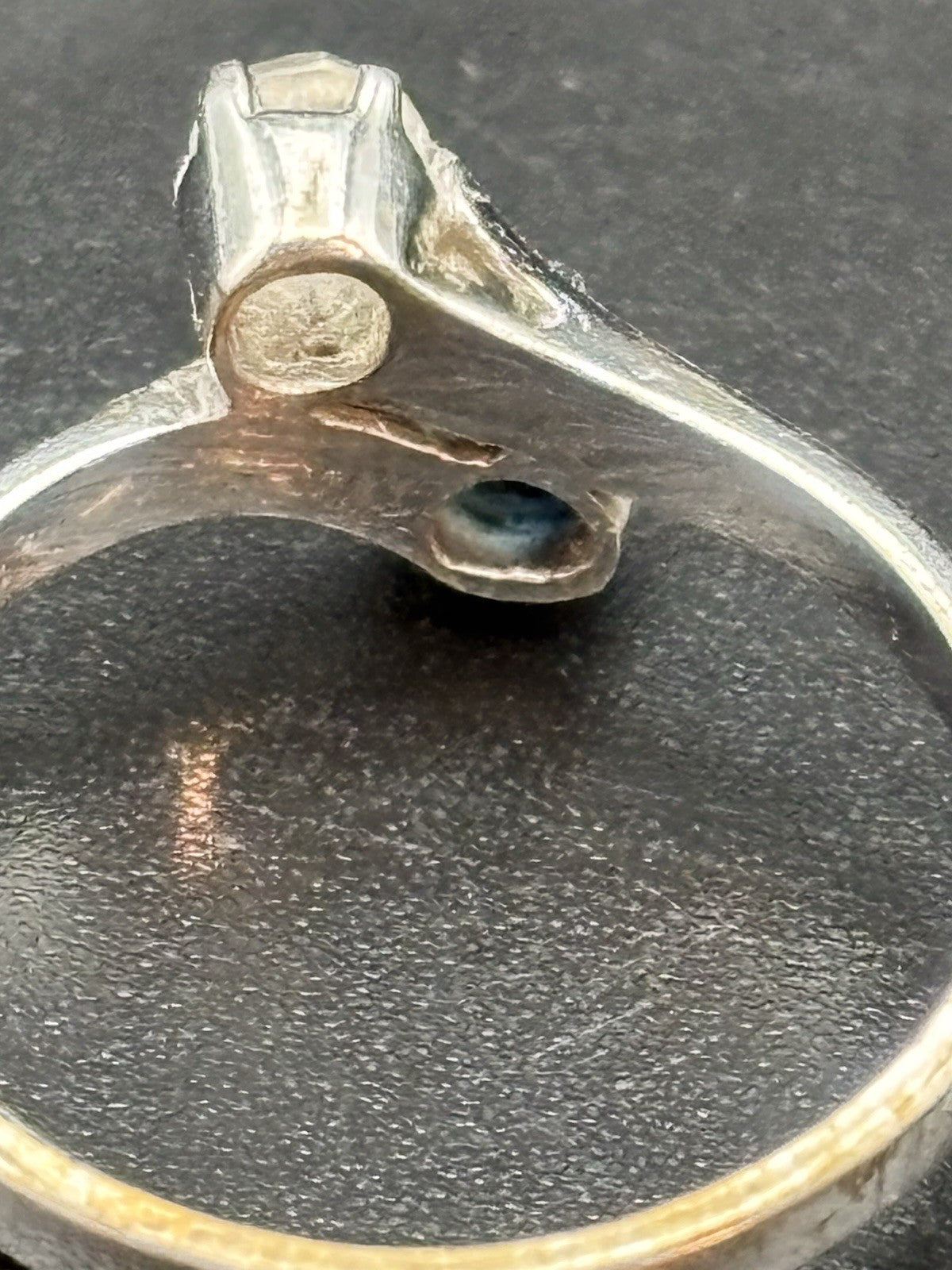 Vintage 925 Sterling Silver Blue Topaz White Spinel Toi Et Moi Ring