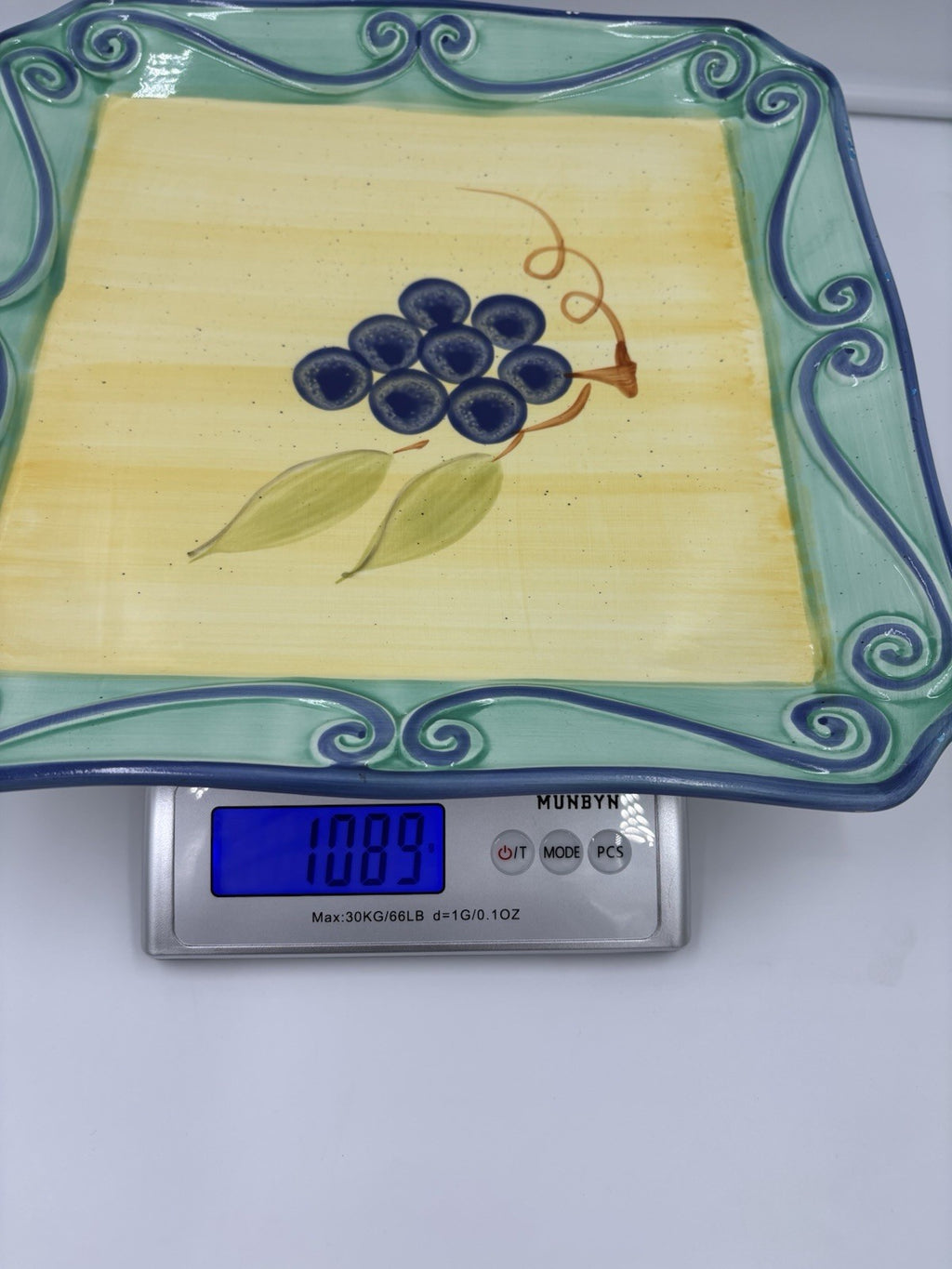Hand Painted Ceramic Platter Grapes Scroll Border 30cm Vintage