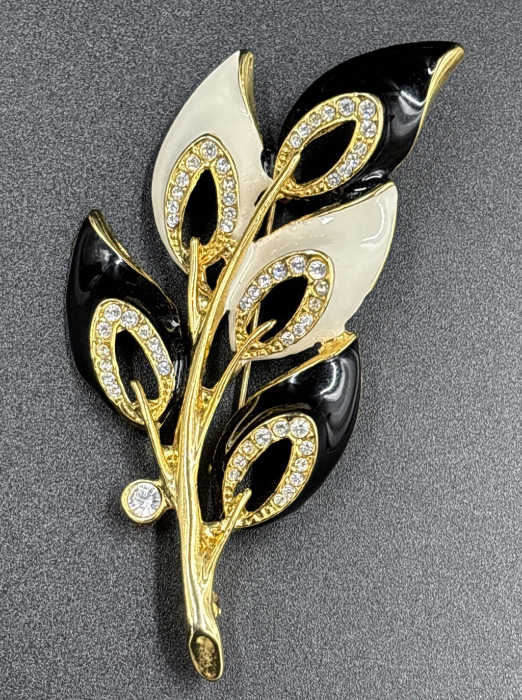 Vintage Enamel Classic Black & White Rhinestone’s Brooch 1990’s
