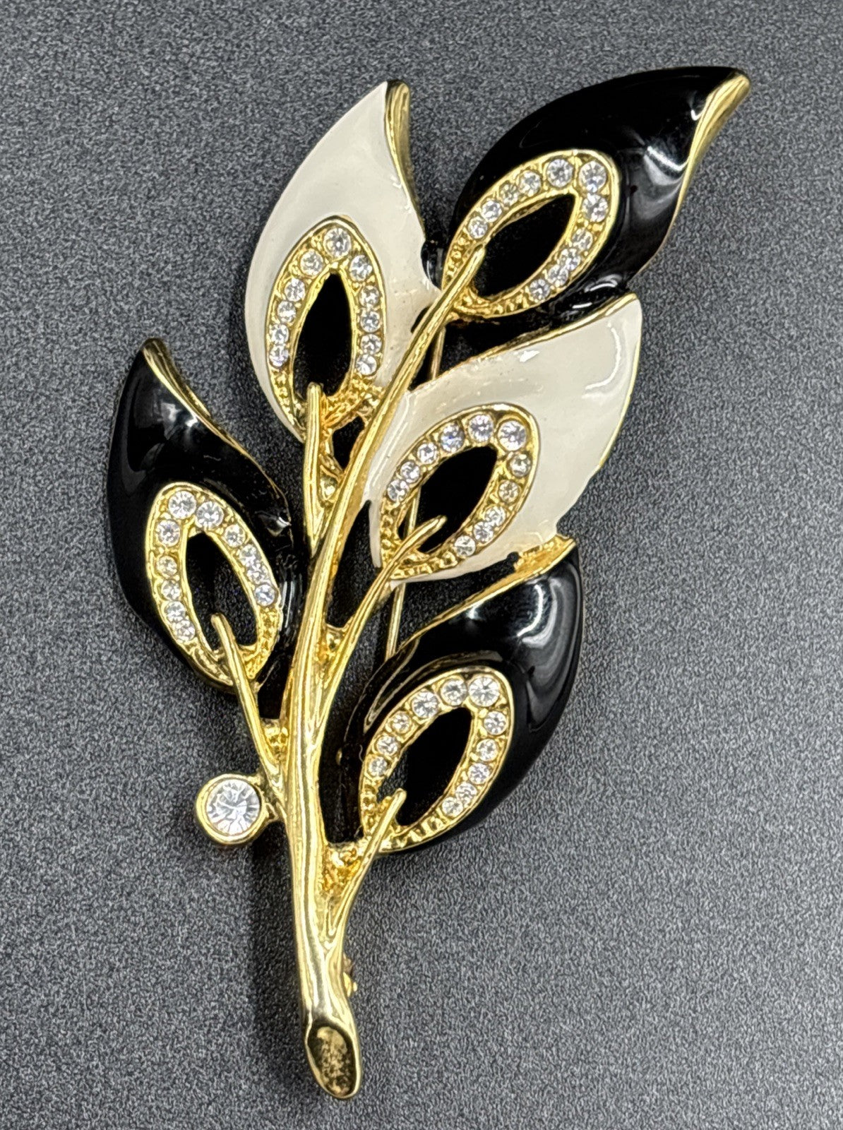 Vintage Enamel Classic Black & White Rhinestone’s Brooch 1990’s