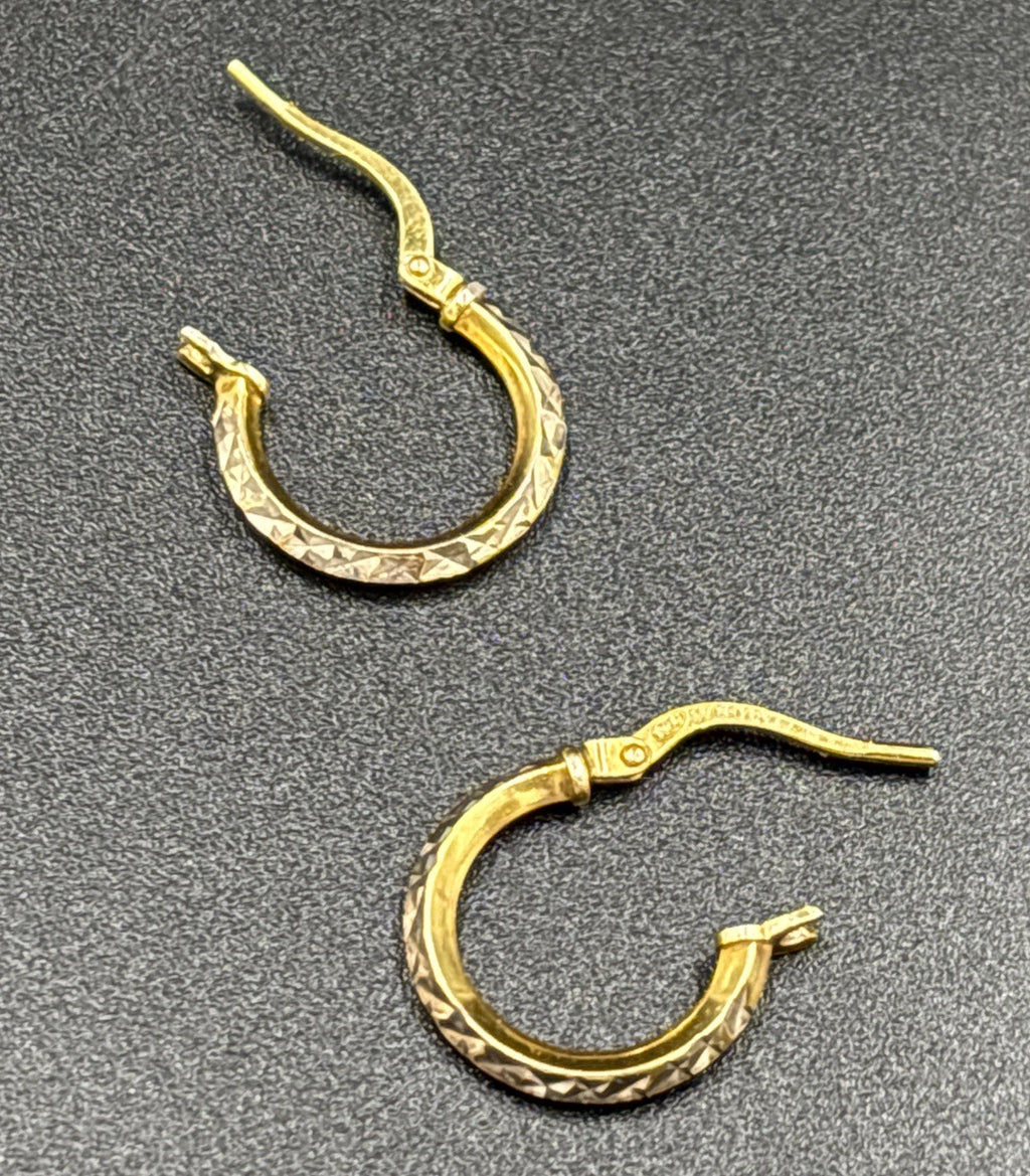 Vintage 9K Gold Filled on Sterling Silver Hoop Earrings Diamond Cut Pattern
