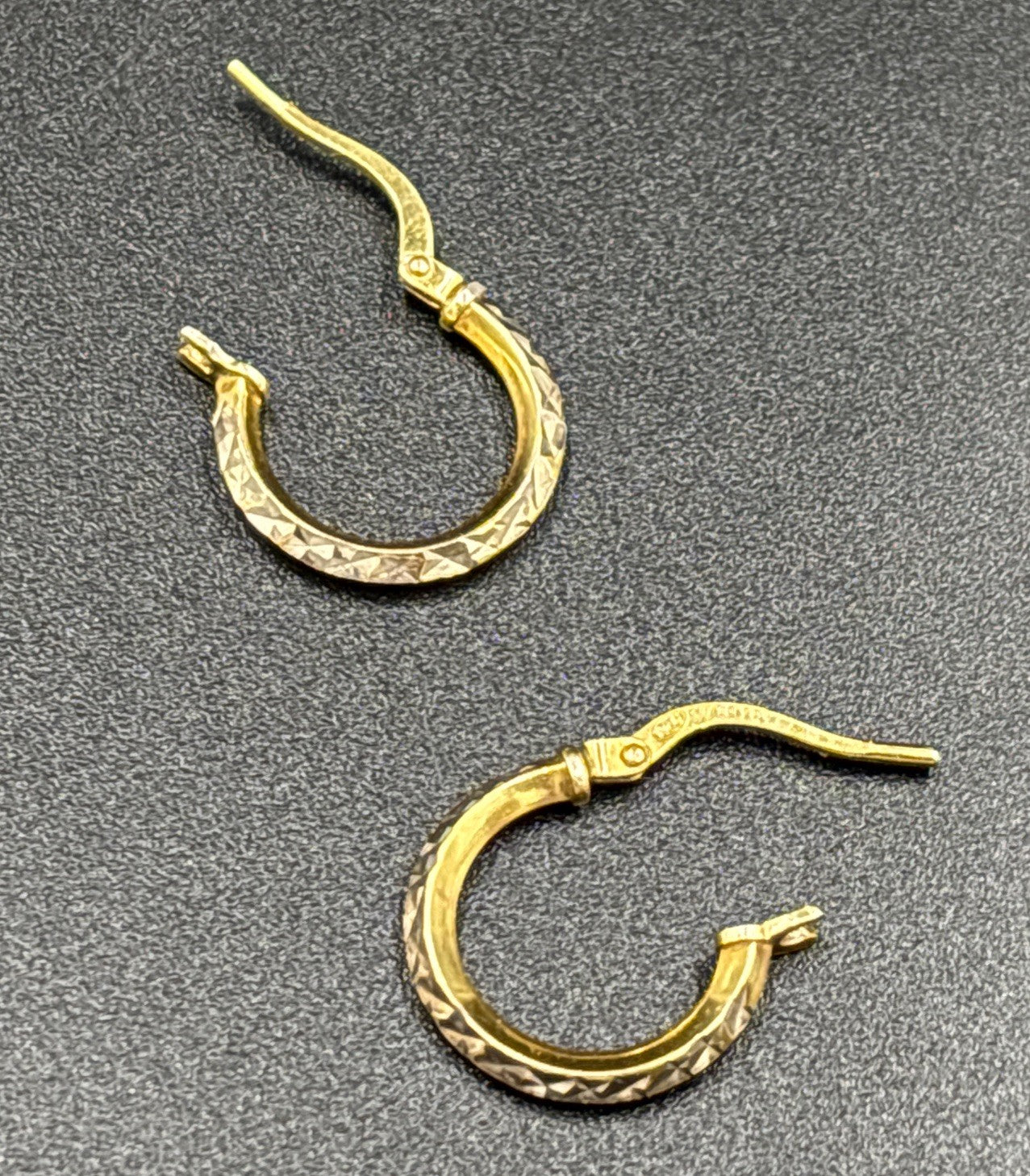 Vintage 9K Gold Filled on Sterling Silver Hoop Earrings Diamond Cut Pattern